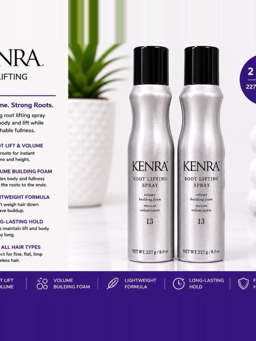 Kenra Root Lifting Spray 13 Volume Building Foam 8 Oz 227g Duo Pack Strong Hold